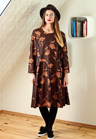BROWN ORANGE FLORAL DRESS