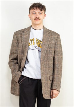 Vintage 90's Men Harris Tweed Blazer in Beige