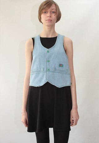 VINTAGE 90' CUTE BEAUTIFUL LIGHT BLUE DENIM VEST