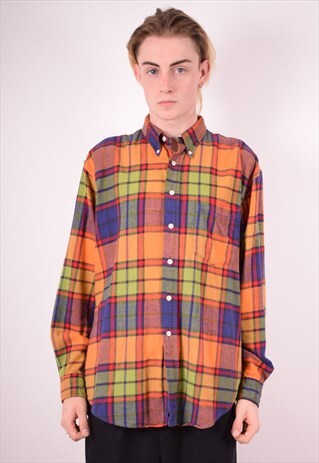 J. CREW MENS VINTAGE FLANNEL SHIRT MEDIUM MULTI CHECK 90S