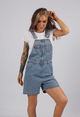 VINTAGE JORDACHE DENIM DUNGAREE SHORTS UK 10 S (BFFD)