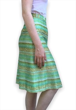 Vintage 70s Skirt midi green abstract pattern single pleated