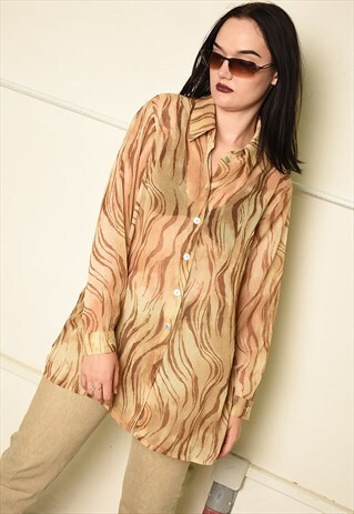 VINTAGE Y2K SHEER PARIS CHIC BLOUSE TOP WITH ANIMAL PRINT