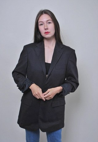 Wool blazer vintage, minimalist suit jacket, women retro 