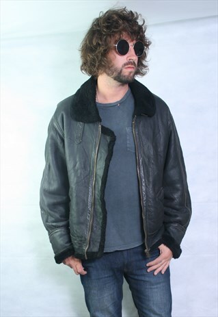 VINTAGE LEATHER AVIATOR SHERLING LINED JACKET