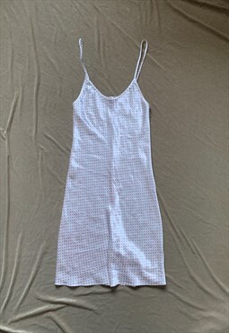 Vintage Y2K White Polka Dot Satin Slip Dress 