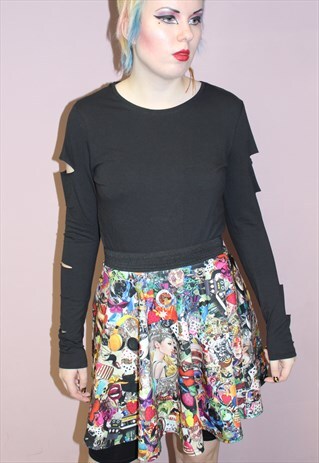 COLLAGE PRINT 1990;S STYLE VINTAGE SKIRT - SKATER GRUNGE