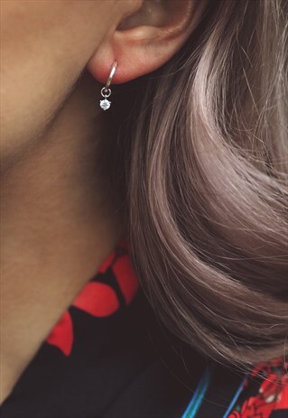 STERLING SILVER TINY CUBIC ZIRCONIA HOOP EARRINGS - MARGOT