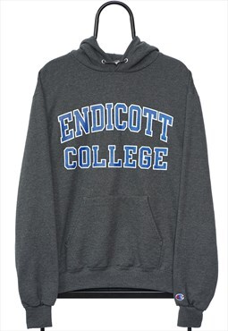 Vintage Champion Endicott College Grey Hoodie Womens