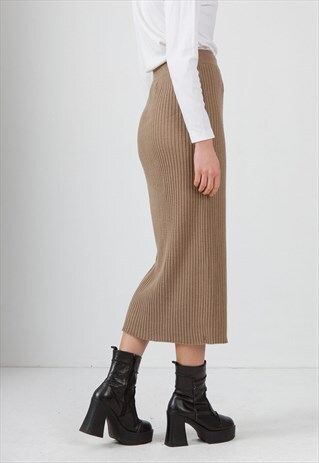 VINTAGE BROWN TANGO KNIT MAXI SKIRT