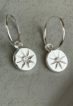 Silver Crystal Star Charm Huggies Earrings Hoops in Gift Box