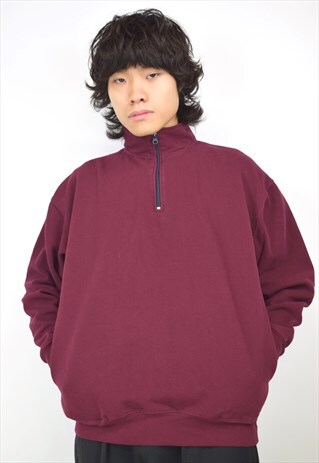 VINTAGE 90S MAROON 3/4 ZIP SWEATSHIRT