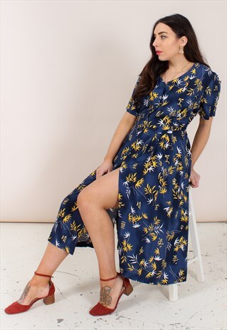 VINTAGE 80S FLORAL PRINT MIDI DRESS