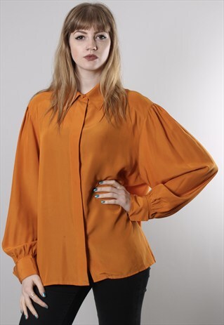 VINTAGE 80S MUSTARD YELLOW OVERSIZE SHIRT BLOUSE TOP