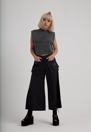 WIDE LEG BLACK UTILITY FESTIVA TROUSERS