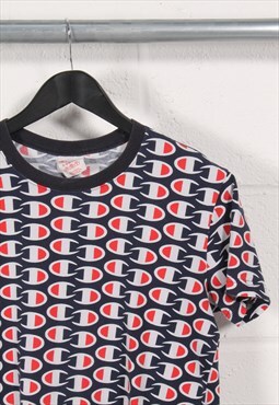 Vintage Champion T-Shirt in Navy Crewneck Lounge Tee XS