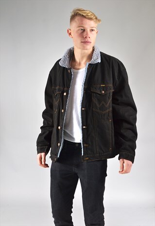 VINTAGE WRANGLER BLACK LINED SHERPA DENIM JACKET