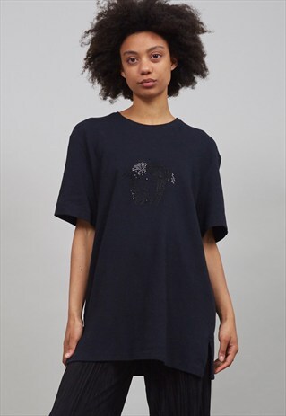 90'S SUPER OVERSIZED BLACK SHORT-SLEEVED VERSACE SWEATER
