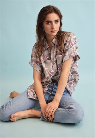 90'S RETRO ABSTRACT PRINT OVERSIZED DADS BLOUSE TOP