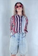 VINTAGE 90'S LIGHT STRIPPED WHITE BLUE RED BAGGY BLOUSE 
