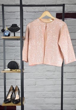 80s Vintage Glitz & Glam Pastel Pink Sequin Wool Cardigan