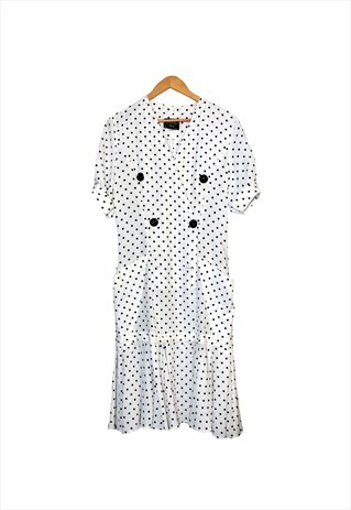 VINTAGE 1980S WHITE POLKADOT DRESS