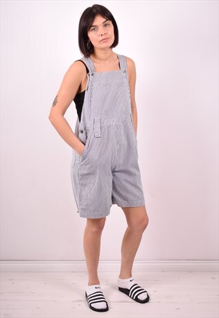 WOMENS VINTAGE DUNGAREES LARGE BLUE STRIPES 90S