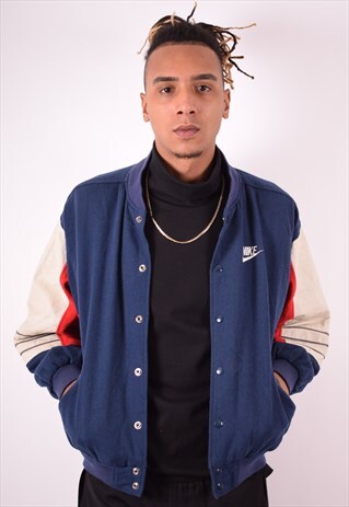 NIKE MENS VINTAGE BOMBER JACKET MEDIUM BLUE 90S