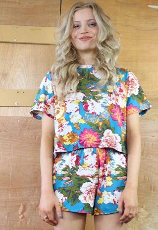 TROPICAL BLUE SHORTS AND BOX TOP CO-ORD