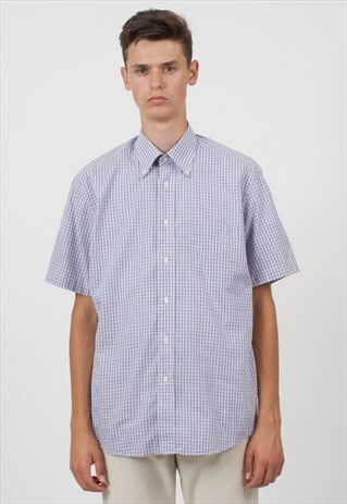 VINTAGE BLUE HUGO BOSS SHORT SLEEVE CHECKERED SHIRT