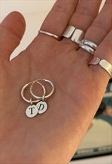 Sterling Silver Personalised Initial Letter Hoop Earrings 