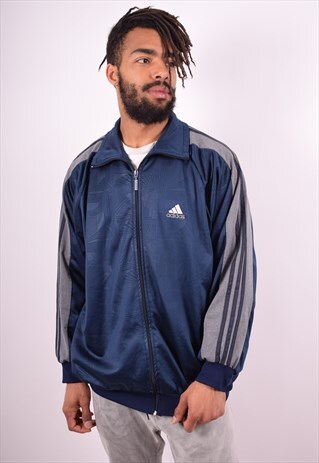 ADIDAS MENS VINTAGE TRACKSUIT TOP JACKET XL NAVY BLUE 90S
