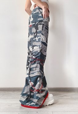 Vintage Y2K 00's Camo MacGirl Military Wide Leg Rave Pants