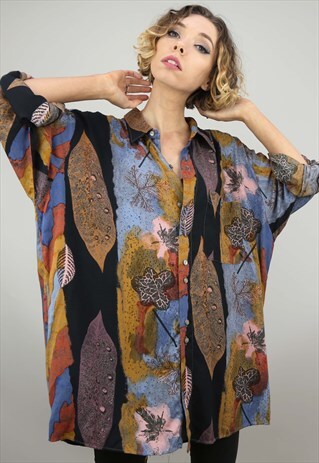VINTAGE 80S 90S OVERSIZED LONG SLEEVE PATTERNED SHIRT