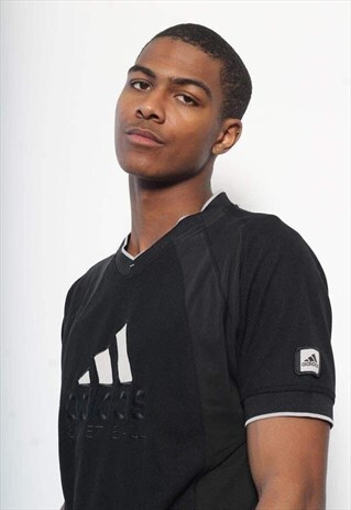VINTAGE ADIDAS BASKETBALL BIG LOGO SPORTS T-SHIRT BLACK