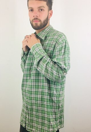 VINTAGE CHECK GREEN FLANNEL SHIRT