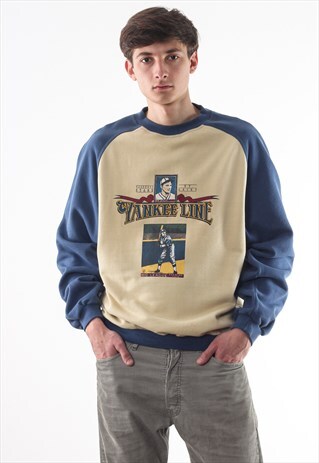 VINTAGE BASEBALL GRAPHIC CREW NECK 90S BEIGE BLUE