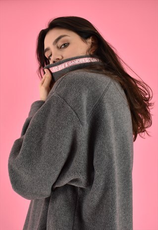 G&G UNISEX 1/2 ZIP SMOKE/PINK STRIP FLEECE