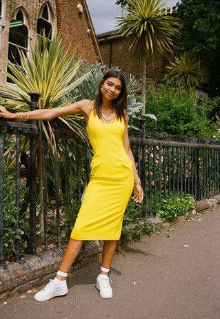 RARE VINTAGE EARLY 90'S VERSACE YELLOW RACER BACK DRESS