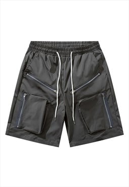 Cargo pocket utility shorts extreme zipper crop pants grey