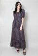 70'S VINTAGE LADIES DRESS BLUE FLORAL PRAIRIE DITZY MAXI