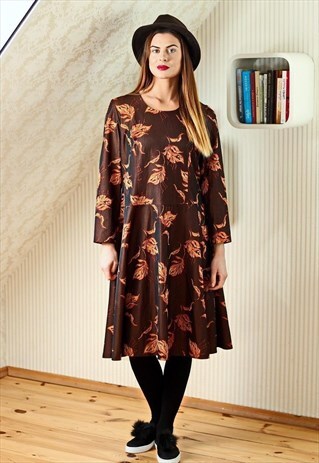 BROWN ORANGE FLORAL DRESS