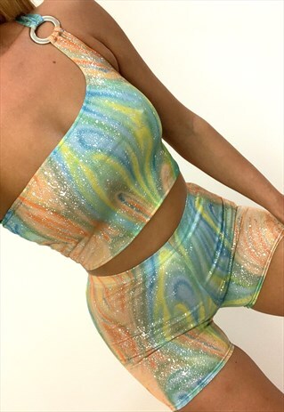 PASTEL SPACE DUST SHIMMER ASYMMETRIC SHORTS CO-ORD