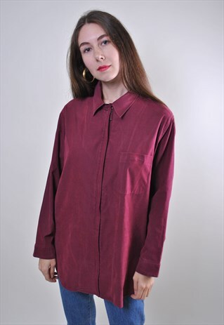 VINTAGE WOMAN MINIMALIST RED LONG SLEEVE BLOUSE