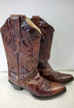 90's Vintage Corral Cowboy Boots Brown Leather