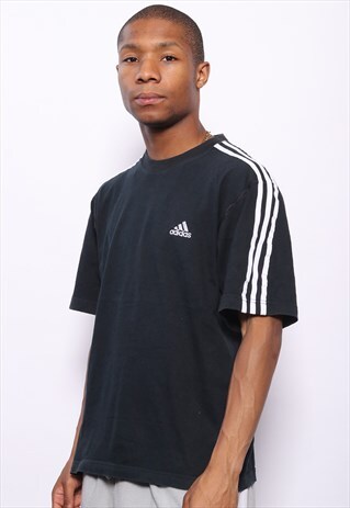 VINTAGE ADIDAS LOGO THREE STRIPE T-SHIRT BLACK