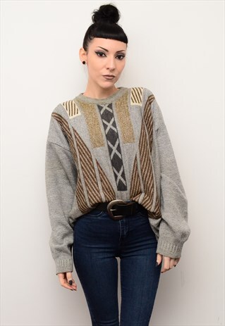 VINTAGE 90'S CUTE INDIE ABSTRACT PATTERNED CHUNKY JUMPER