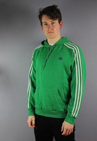 VINTAGE ADIDAS HOODIE IN GREEN WITH EMBROIDERED LOGO