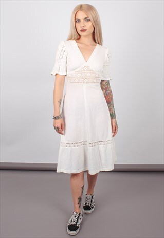 VINTAGE FESTIVAL CROCHET LINEN DRESS ASM2468