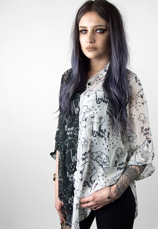 STORMY BLACK AND WHITE DIGITAL PRINT CHIFFON BLOUSE